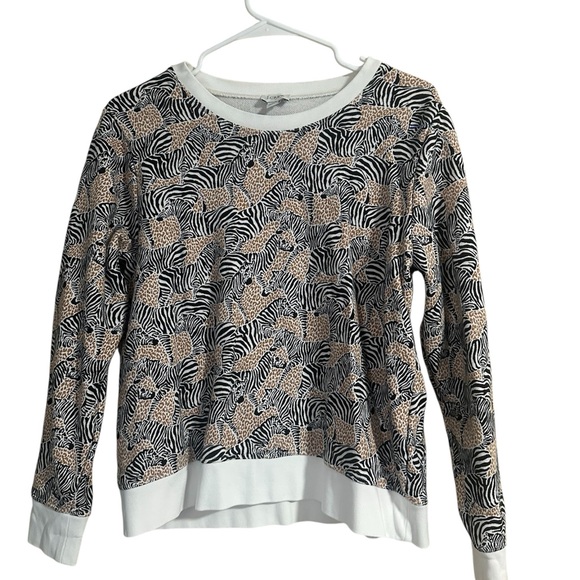 J Crew Safari Zebra Leopard Animal Print‎ Crewneck Cozy Cotton Sweatshirt Medium - Picture 1 of 3